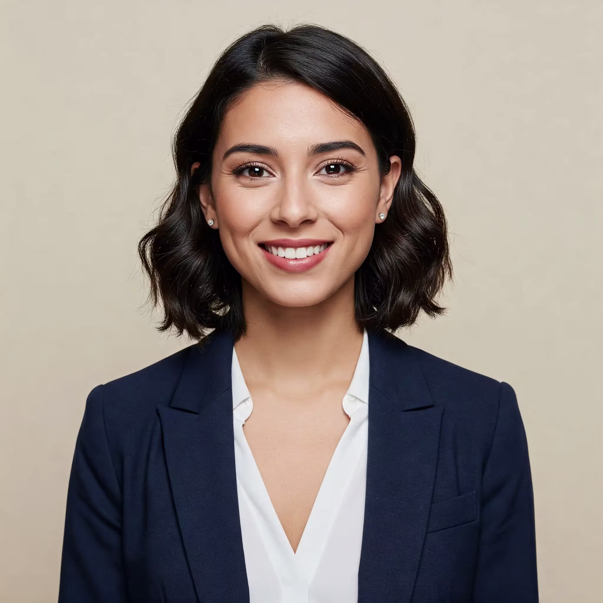 Mujer de perfil con cabello ondulado corto.